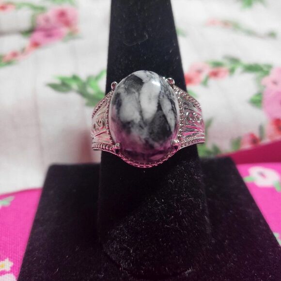 Austrian Pinolith Solitaire Stainless Steel Ring - Picture 2 of 6